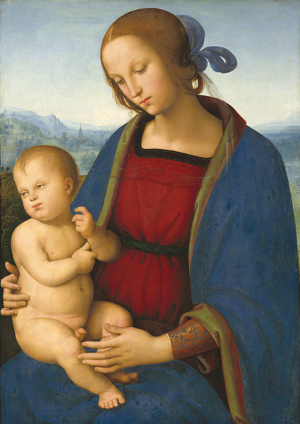 Les Borgia et leur temps, de Léonard de Vinci à Michel-Ange : Pietro Vannucci, dit le PŽrugin. Vierge ˆ l’Enfant. Vers 1500, huile sur bois, 70 x 50 cm. ©National Gallery of Art, Washington.